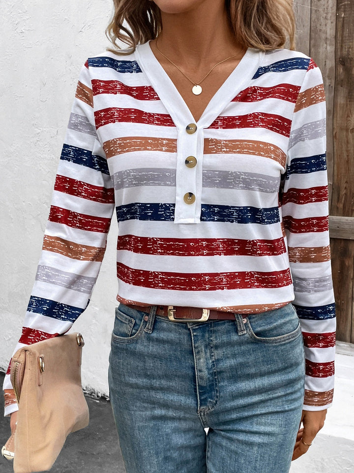 Levoire | T-shirt à manches longues V décolleté contrasté