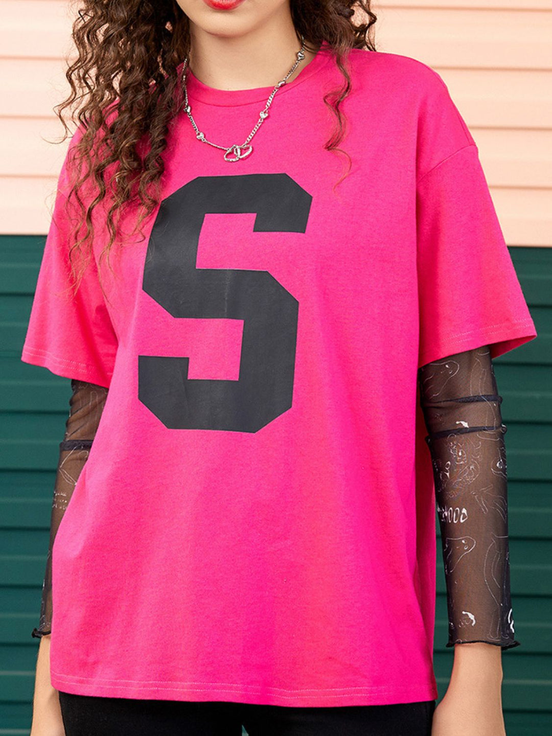 Levoire | Lettres Graphique Col Rond T-shirt à Manches Longues