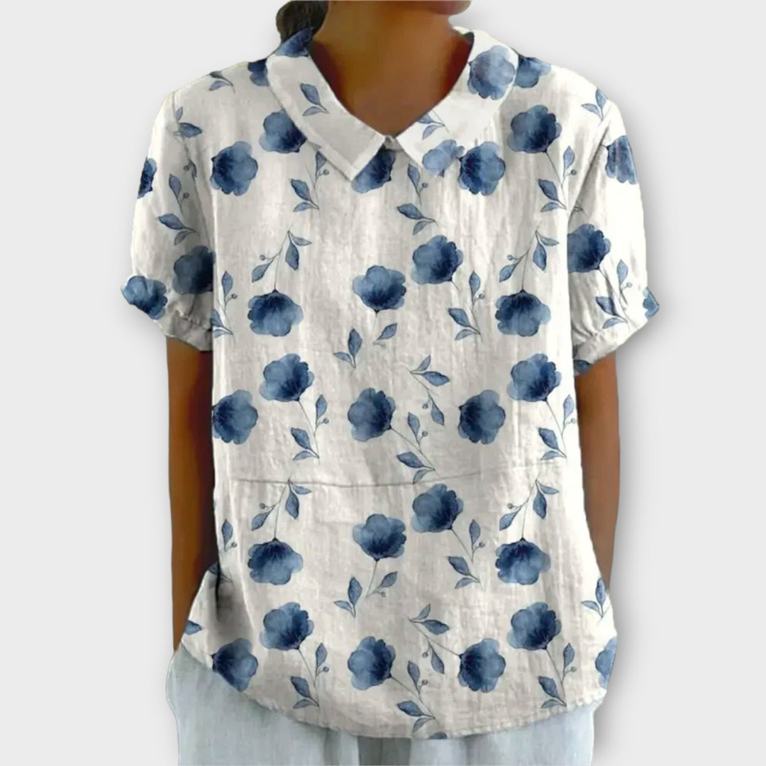 Levoire | Blouse En Coton Et Lin Avec Motif Floral Bleu