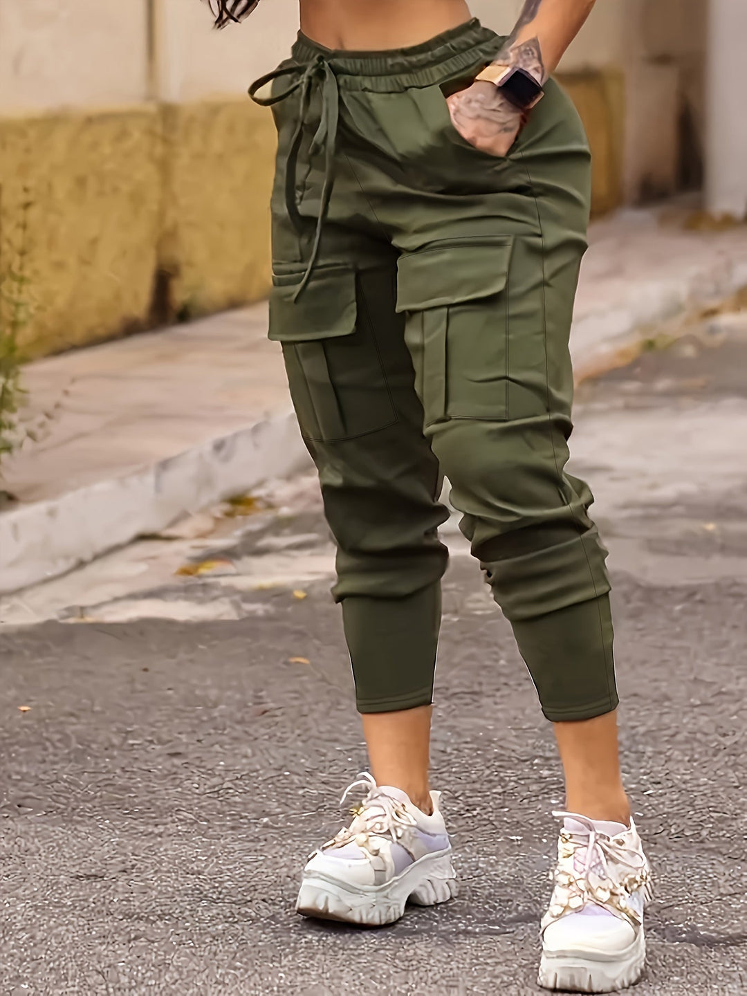 Levoire | Pantalons De Course Cargo Unis Avec Poches Olive vert 1