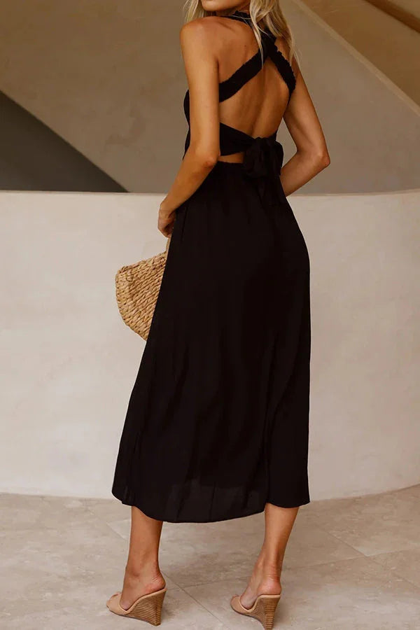 Levoire | Robe midi avec poches et dos croisé froncé