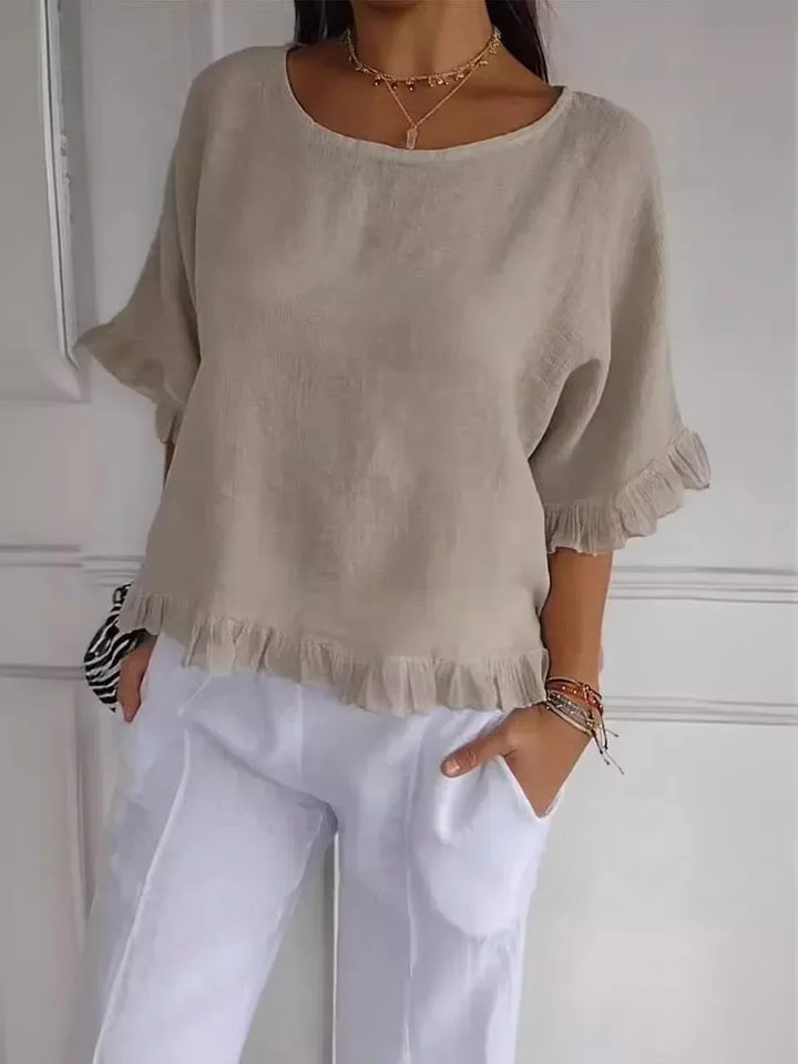 Levoire | Coton Lin Blouse Avec Volants Abricot