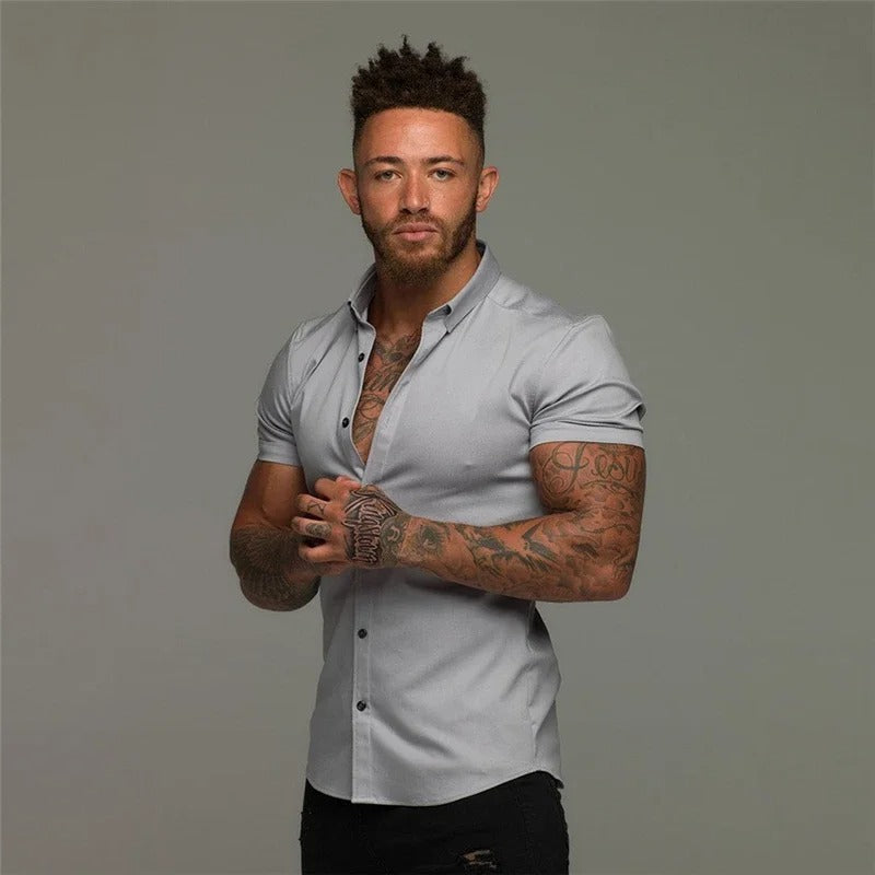 Levoire | Noir Léger Mouvement Chemise Homme gris