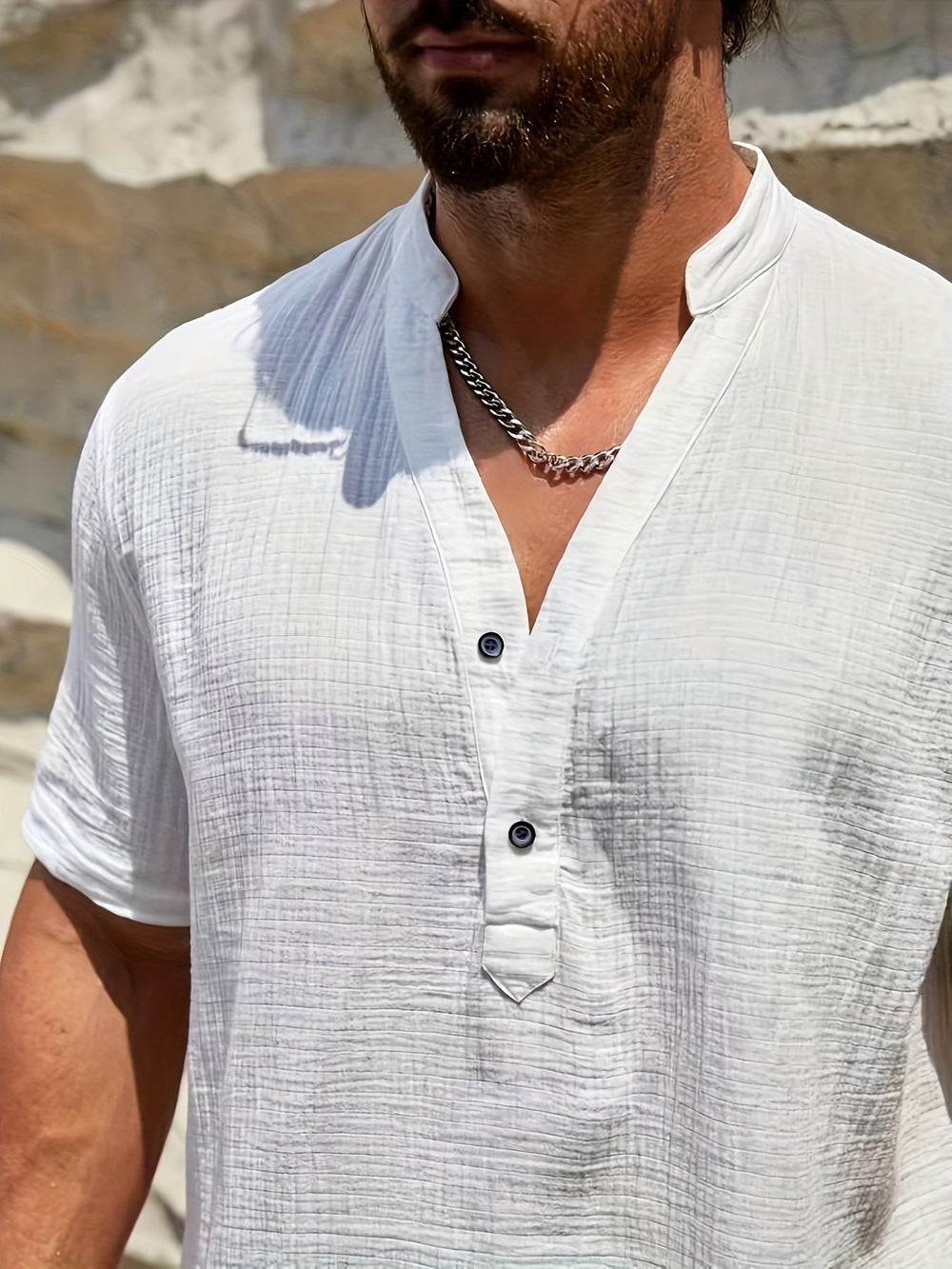 Levoire | Chemise Henley En Coton Pour Hommes À Manches Courtes