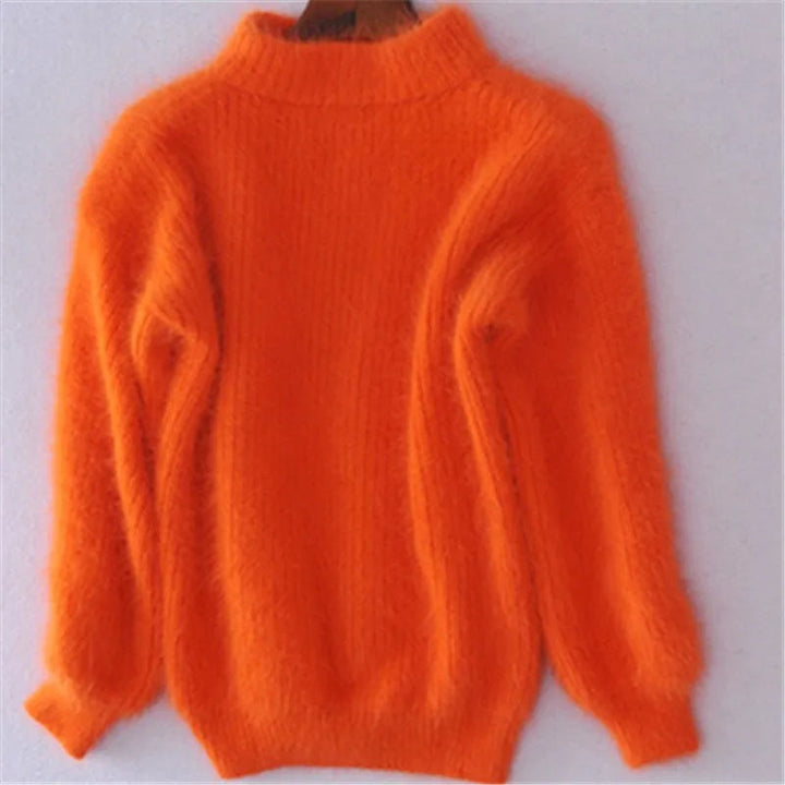 Levoire | Pull Confortable à Manches Lanternes Roulé Fluffy Orange