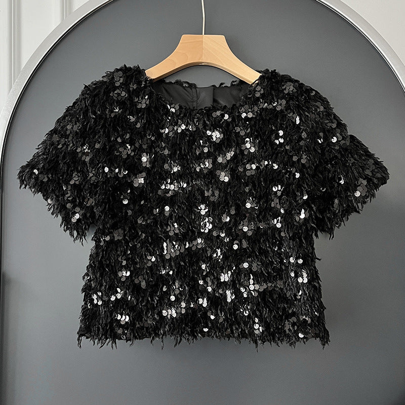 Levoire | T-Shirt Glamour Avec Plumes Et Paillettes Noir