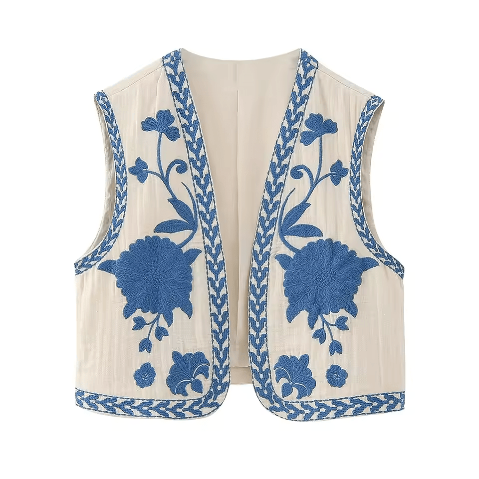 Levoire | Gilets élégants pour femmes Haut sans manches Bleu & Crème Blanc