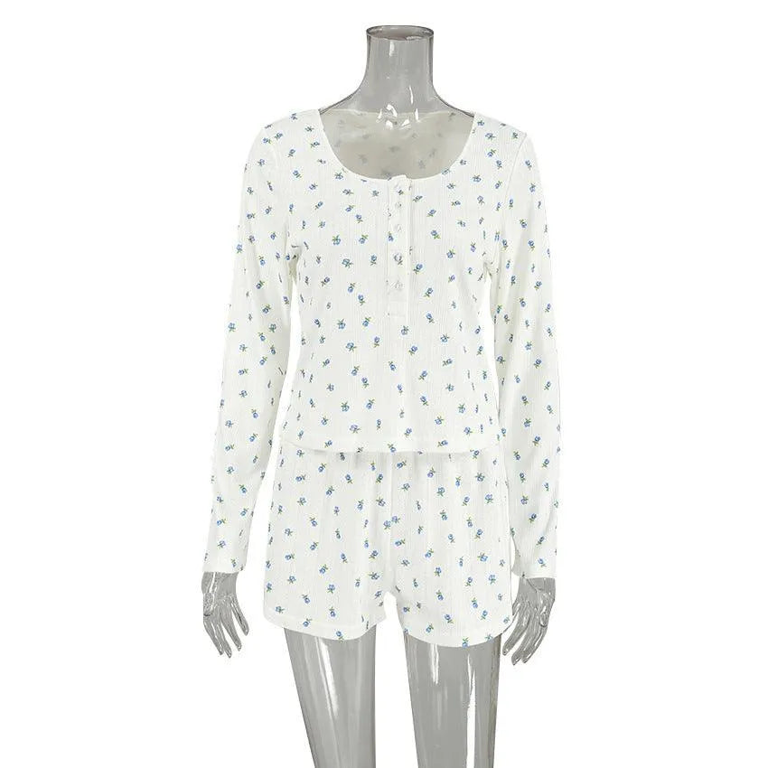 Levoire | Haus Short trousers et haut à manches longues à motif floral Blanc