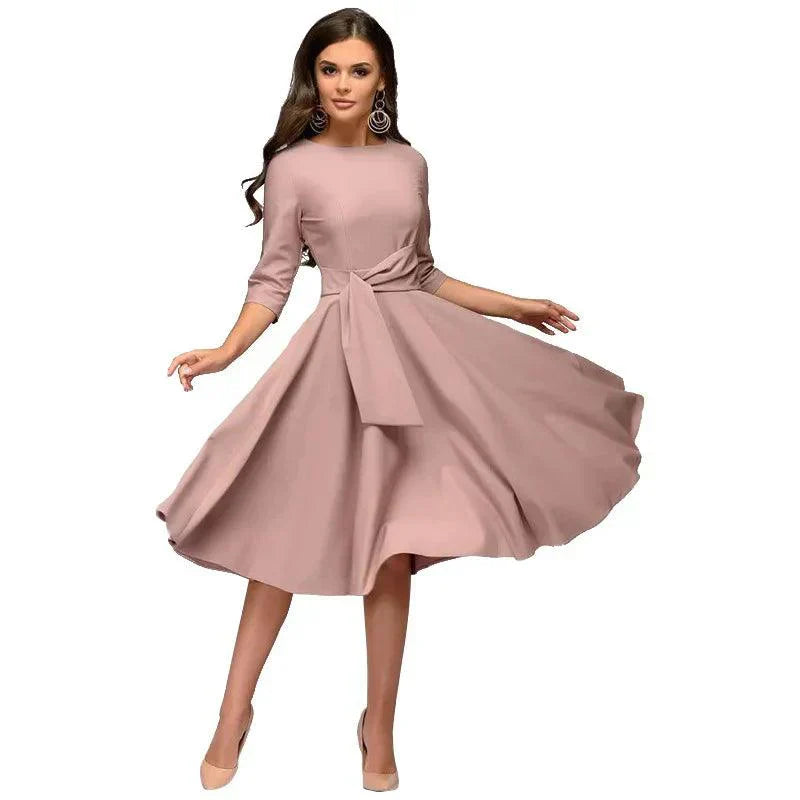 Levoire | Robe Midi Élégante Avec Nœud Khaki XL
