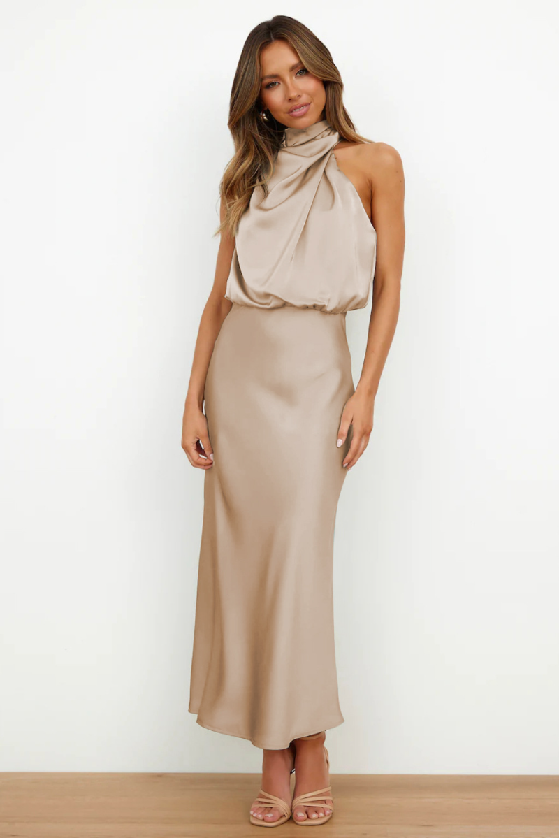 Levoire | Robe midi élégante avec encolure ronde asymétrique Beige