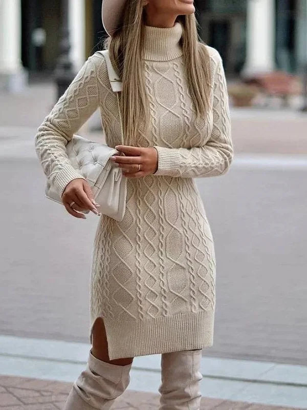 Levoire | Midi Robe Avec Col Roul Beige