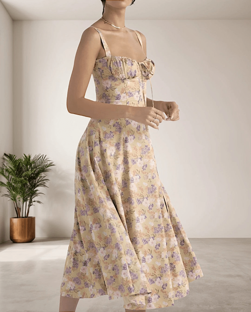 Levoire | Robe Midi Femme avec Fines Bretelles en Spaghetti & Cordon de Serrage Confortable & Tendance Violette