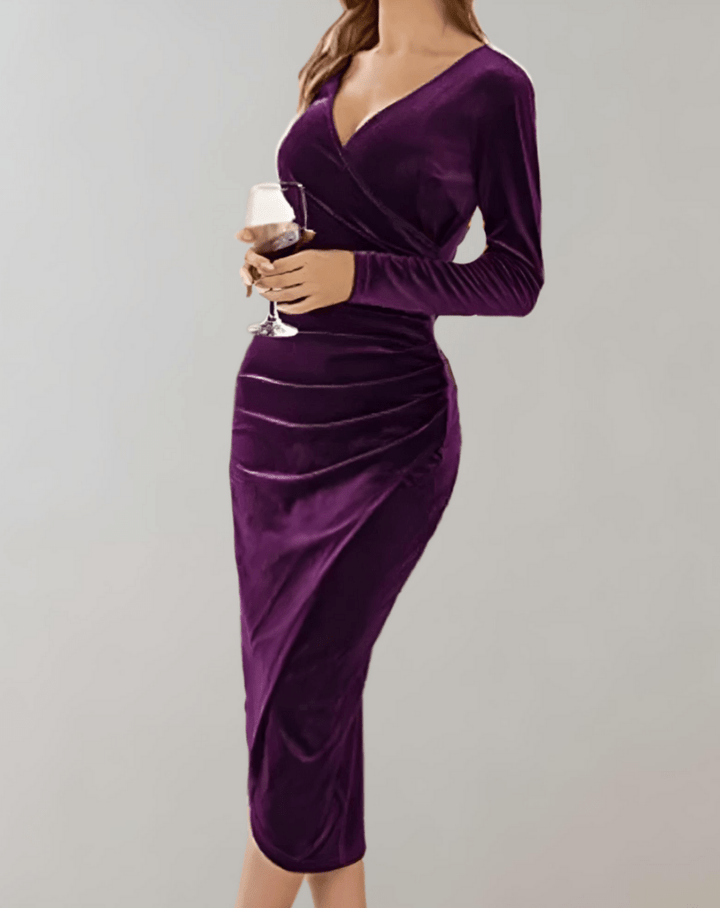 Levoire | Robe Bodycon Velours Femme Manches Longues Décolleté V Lilas