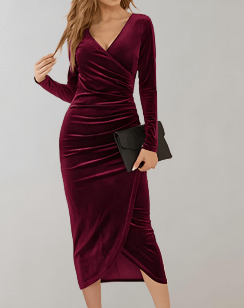 Levoire | Robe Bodycon Velours Femme Manches Longues Décolleté V Rot
