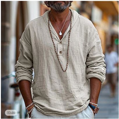 Levoire | Chemise En Lin Pour Hommes Popover Légère, Respirante & Élégante Braun