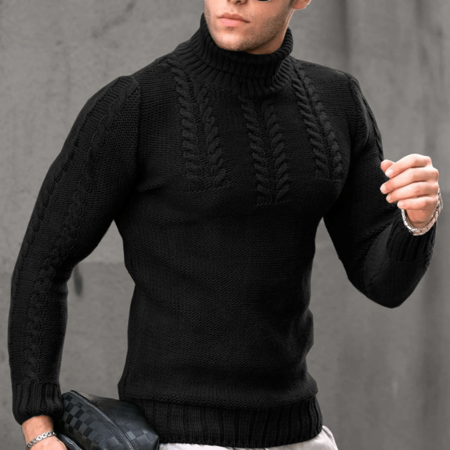 Levoire | Pull Chaud Col Roulé Homme Noir