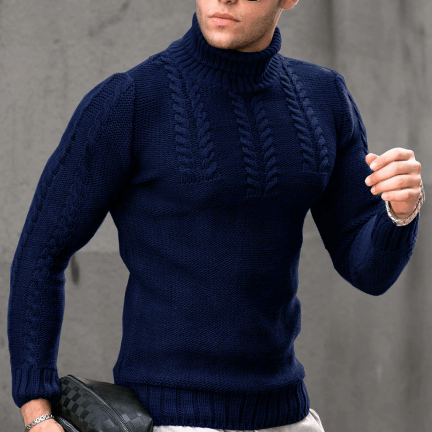 Levoire | Pull Chaud Col Roulé Homme Bleu marine