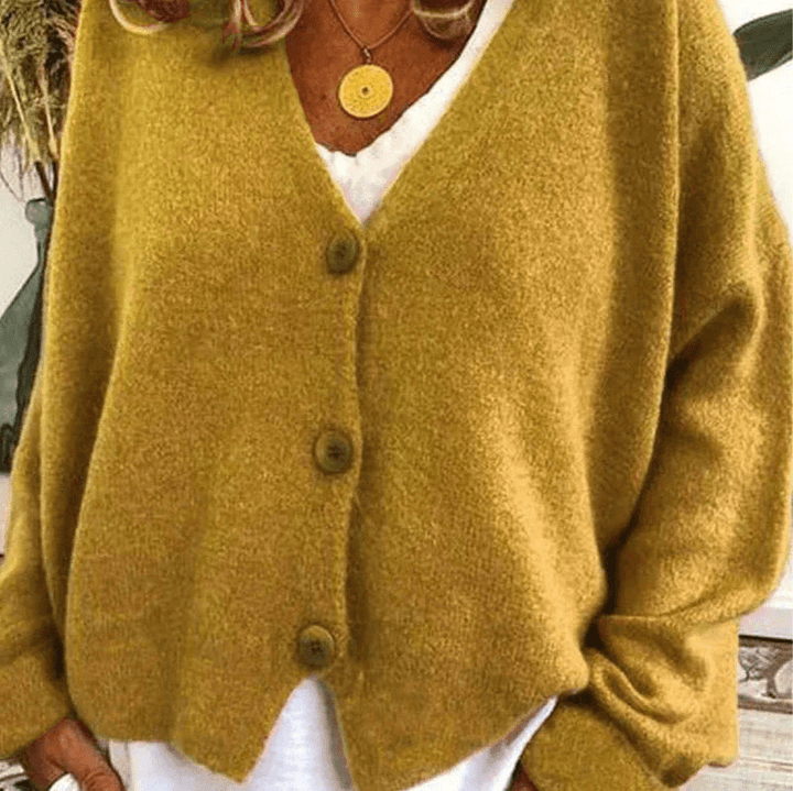 Levoire | Pull à col V confortable pour femmes, cardigan, gilet en tricot, tissu doux Jaune