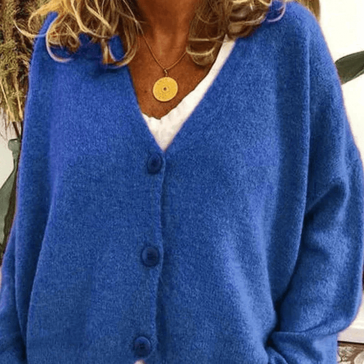 Levoire | Pull à col V confortable pour femmes, cardigan, gilet en tricot, tissu doux Bleu
