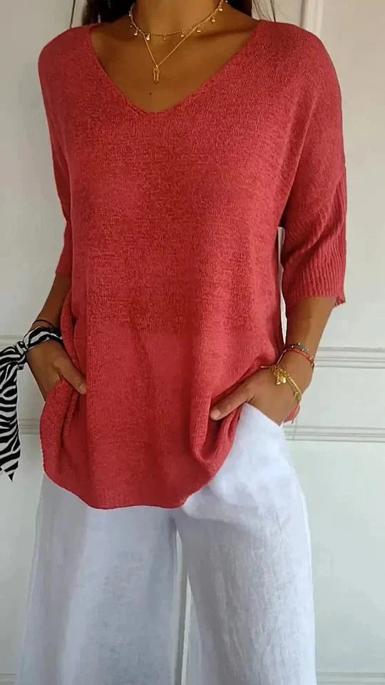 Levoire | Top En Tricot Pour Femmes Avec Décolleté En V Chiara Rot