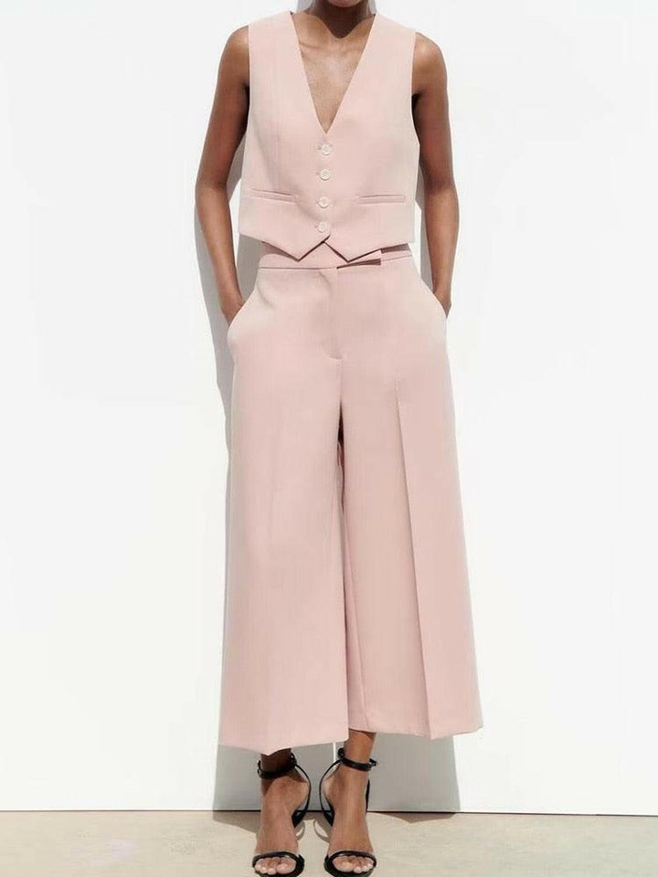 Levoire | Femmes Ensemble De Gilet 2 Pièces Et Pantalon Larges ensemble-rose