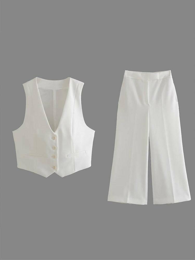 Levoire | Femmes Ensemble De Gilet 2 Pièces Et Pantalon Larges ensemble-blanc