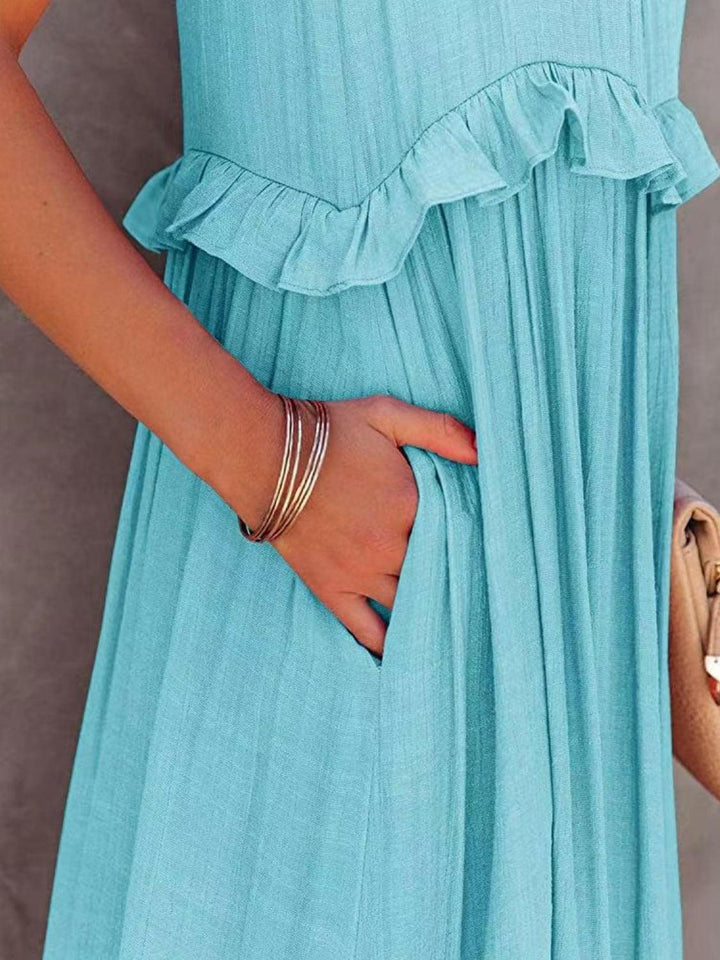 Levoire | Robe Maxi Froncée À Volants Sans Bretelles Avec Poches