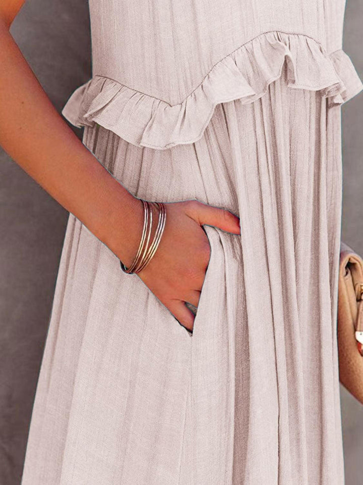 Levoire | Robe Maxi Froncée À Volants Sans Bretelles Avec Poches