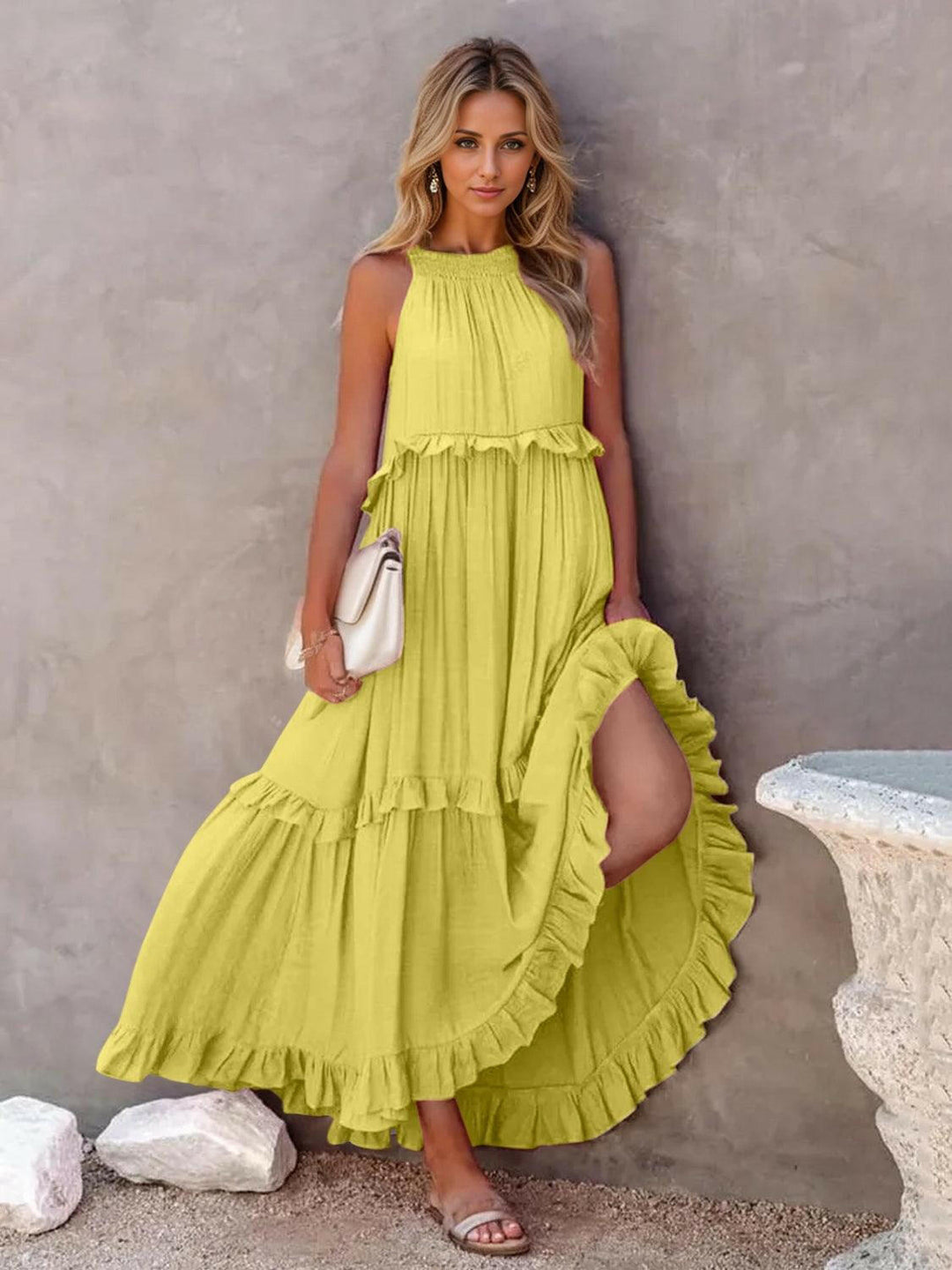 Levoire | Robe Maxi Froncée À Volants Sans Bretelles Avec Poches