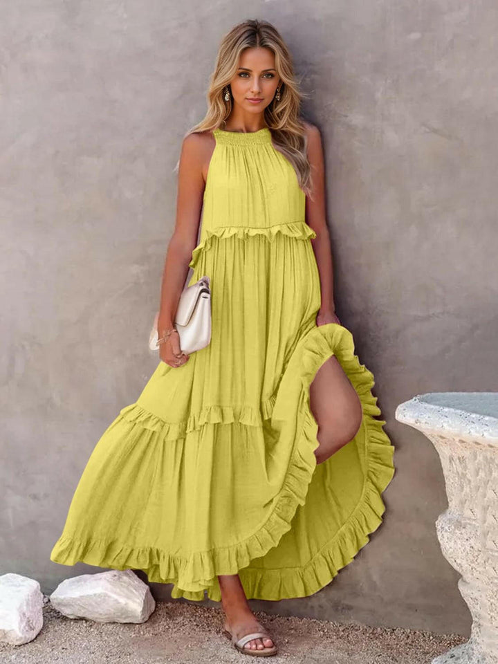 Levoire | Robe Maxi Froncée À Volants Sans Bretelles Avec Poches