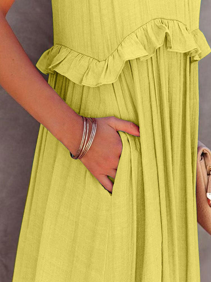 Levoire | Robe Maxi Froncée À Volants Sans Bretelles Avec Poches
