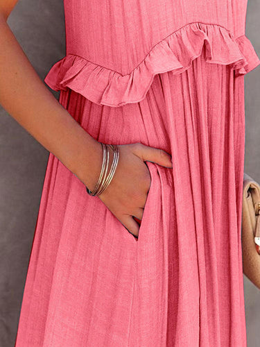 Levoire | Robe Maxi Froncée À Volants Sans Bretelles Avec Poches