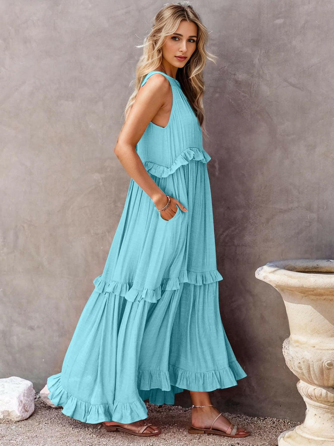 Levoire | Robe Maxi Froncée À Volants Sans Bretelles Avec Poches