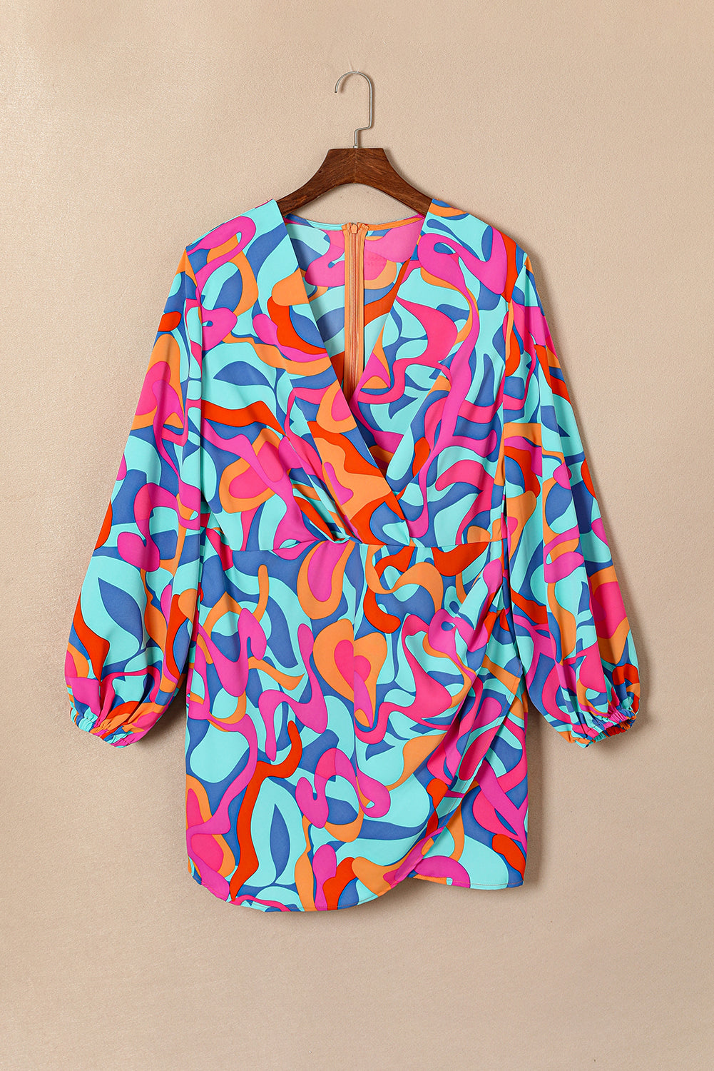 Levoire | Robe Wrap À Manches Longues Et Imprimé Abstrait Vivant Pour Femmes