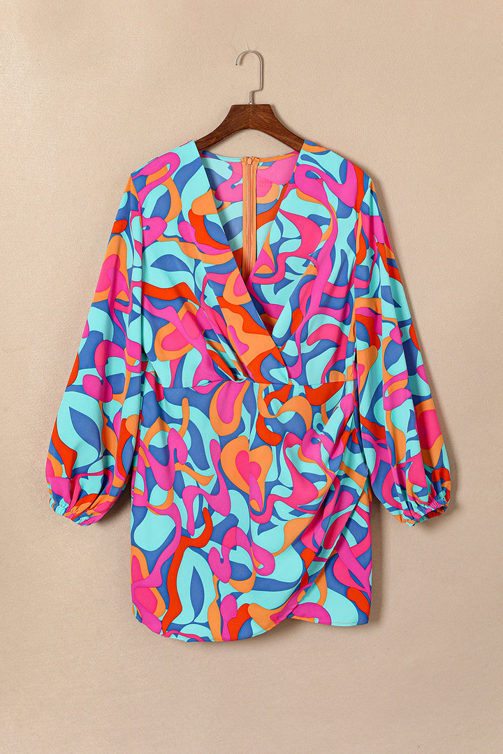 Levoire | Robe Wrap À Manches Longues Et Imprimé Abstrait Vivant Pour Femmes