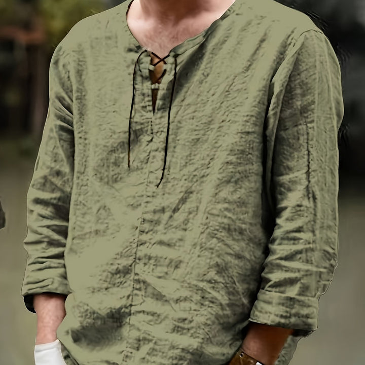Levoire | T-Shirt Henley À Manches Longues En Mélange Coton-Lin Printemps/Automne