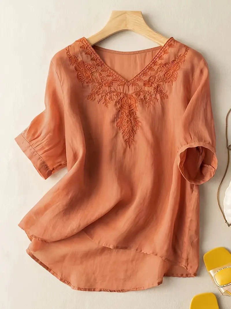 Levoire | T-shirt vintage à col en V Orange rouge