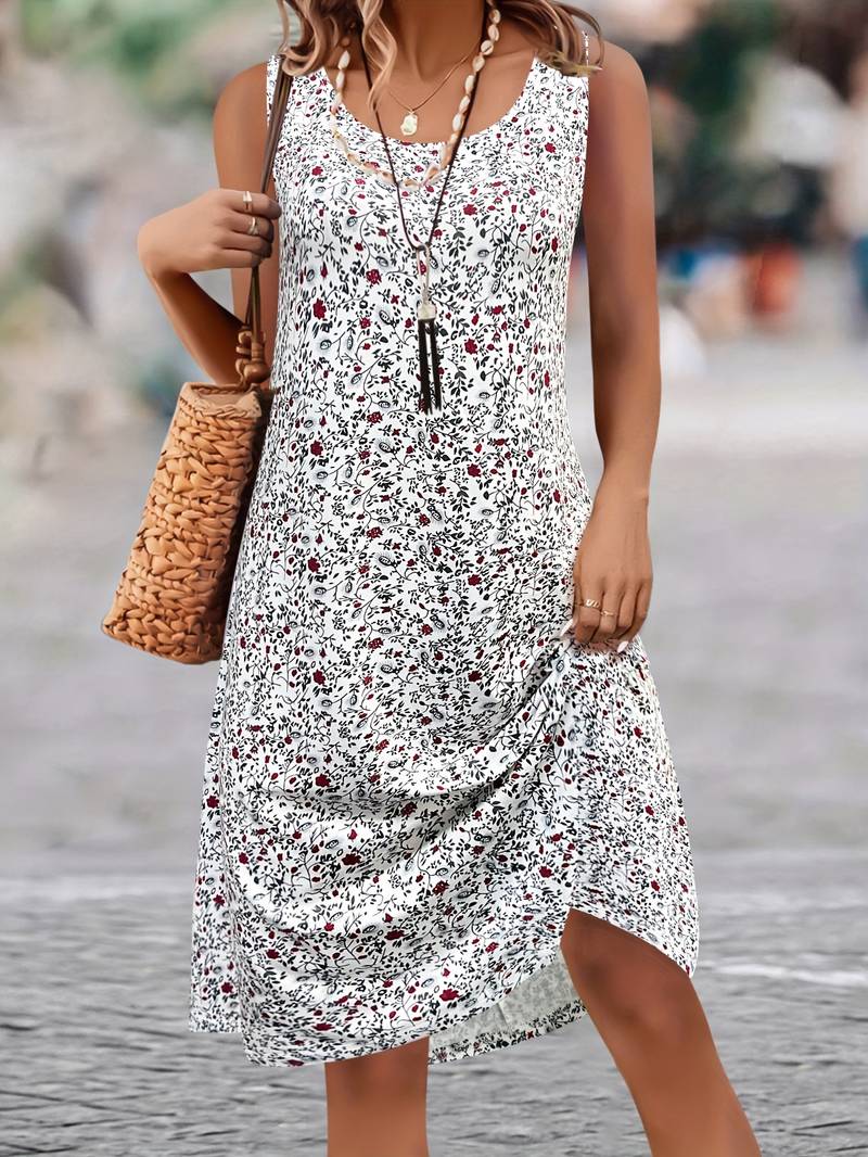 Levoire | Robe Adorable Avec Col Rond Et Motif Floral Blanc