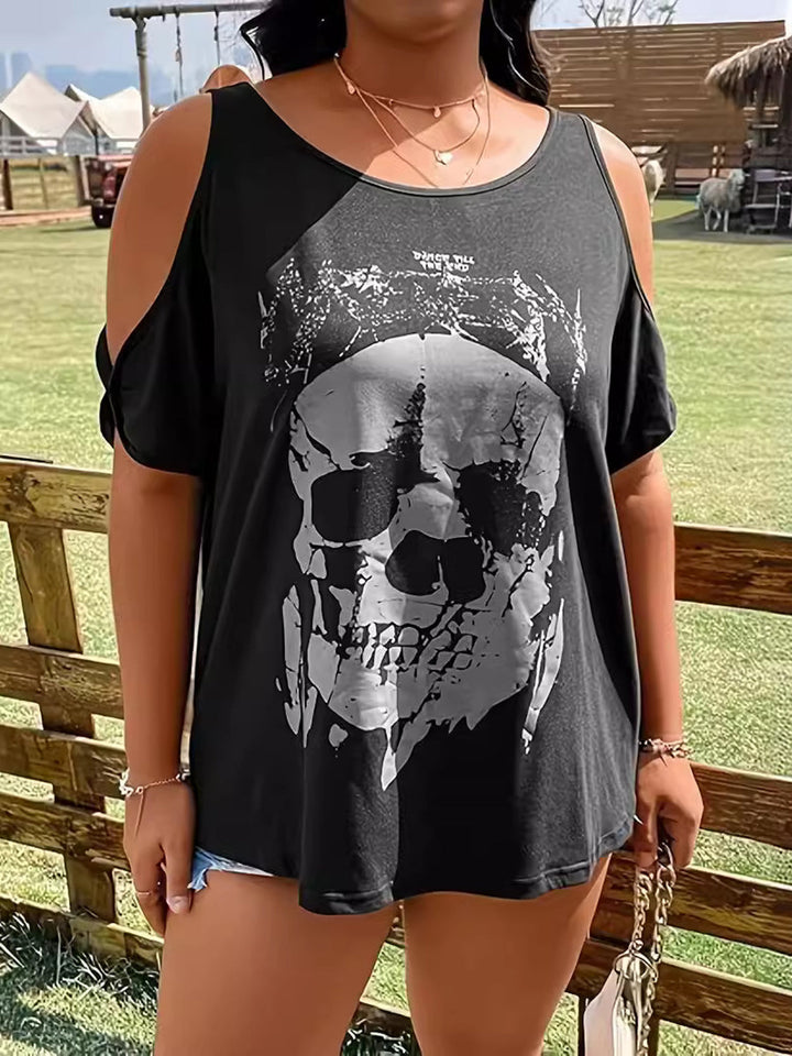 Levoire | Grande Taille Lurekantsmønster Col Rond Épaules Nues T-shirt Must