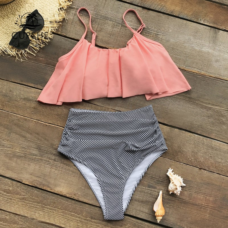 Levoire | Robe Plage Élégante Volants Rose
