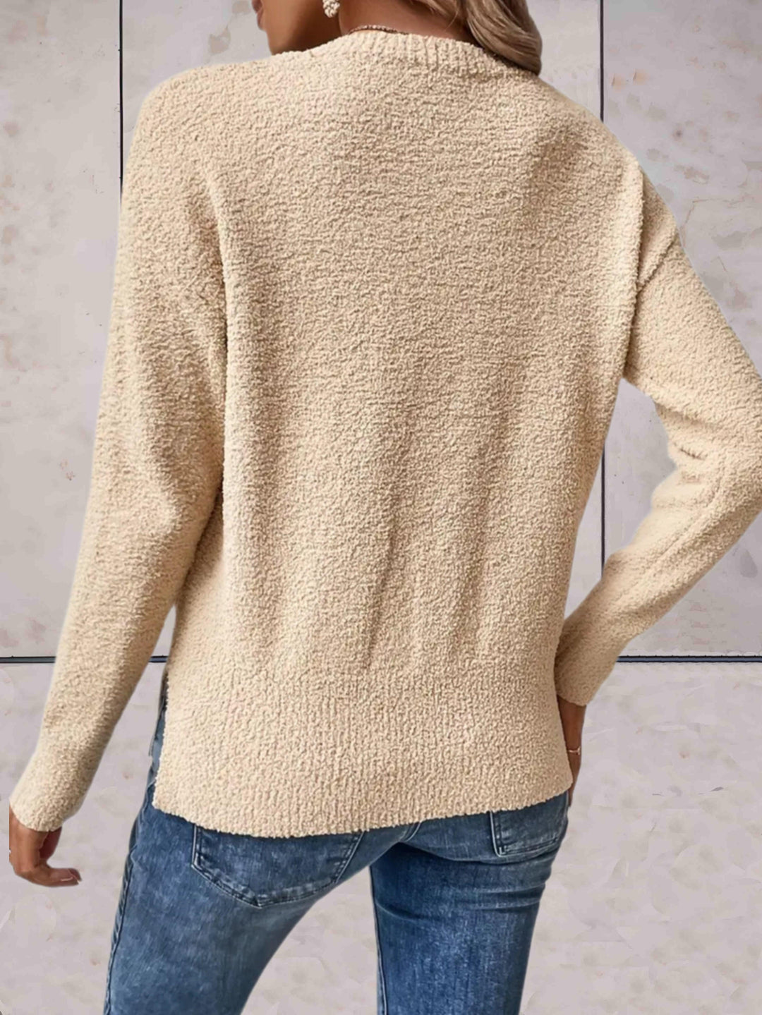 Levoire | Pull Beige, Bien Ajusté, Simple Avec Col Rond