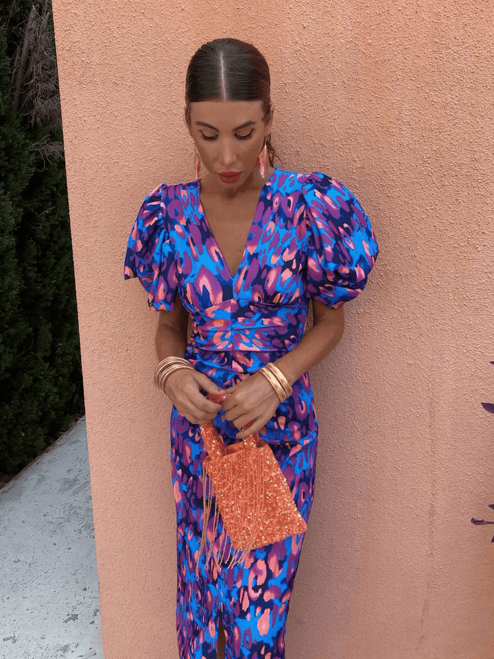 Levoire | Robe colorée avec manches bouffantes femme robe midi Lilas