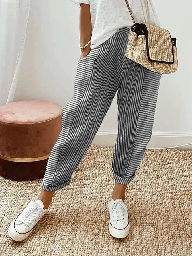 Levoire | Pantalon Rayé Élégant Et Polyvalent Noir