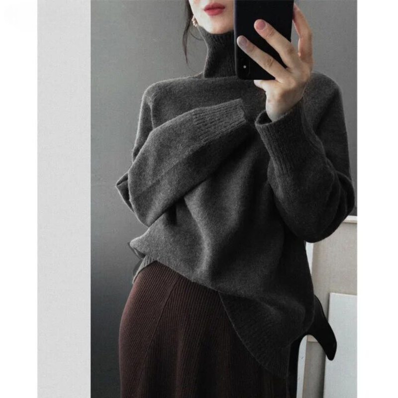 Levoire | Tendance Mode Femme En Tricot Avec Col Haut Gris foncé Une taille