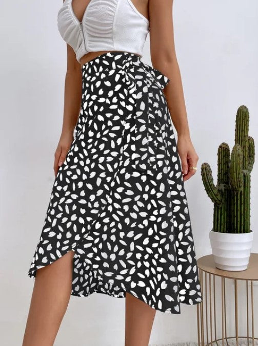 Levoire | Boho Décontracté Imprimé Jupe Portefeuille Élégante Jupe Asymétrique Longueur Genou Taille Haute