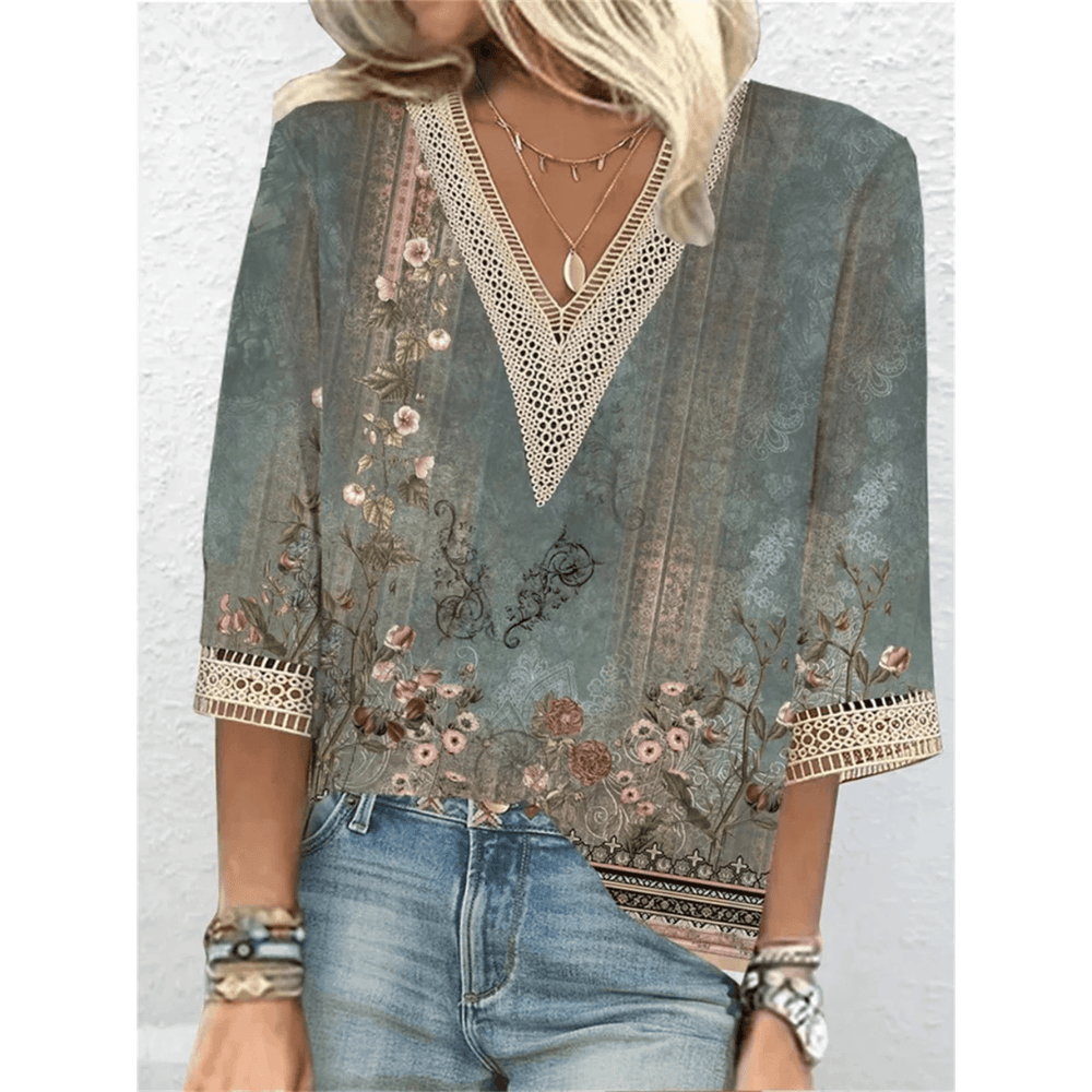 Levoire | Blouse Élégante À Col En V Marron vert