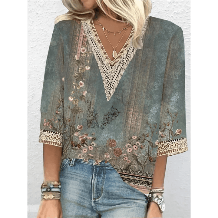 Levoire | Blouse Élégante À Col En V Marron vert