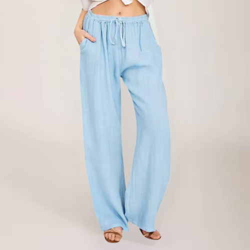 Levoire | Pantalon En Coton Et Lin Respirant Pour Femmes Bleu