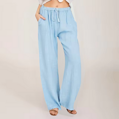 Levoire | Pantalon En Coton Et Lin Respirant Pour Femmes Bleu