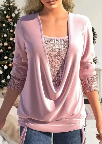 Levoire | Blouse Patchwork Avec Manches Longues Et Paillettes Pour Femmes Rosa